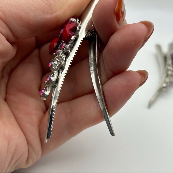 Lot of 7 Silver Tone Alligator Clips Floral Butterfly and Rhinestones Classic - Picture 7 of 14